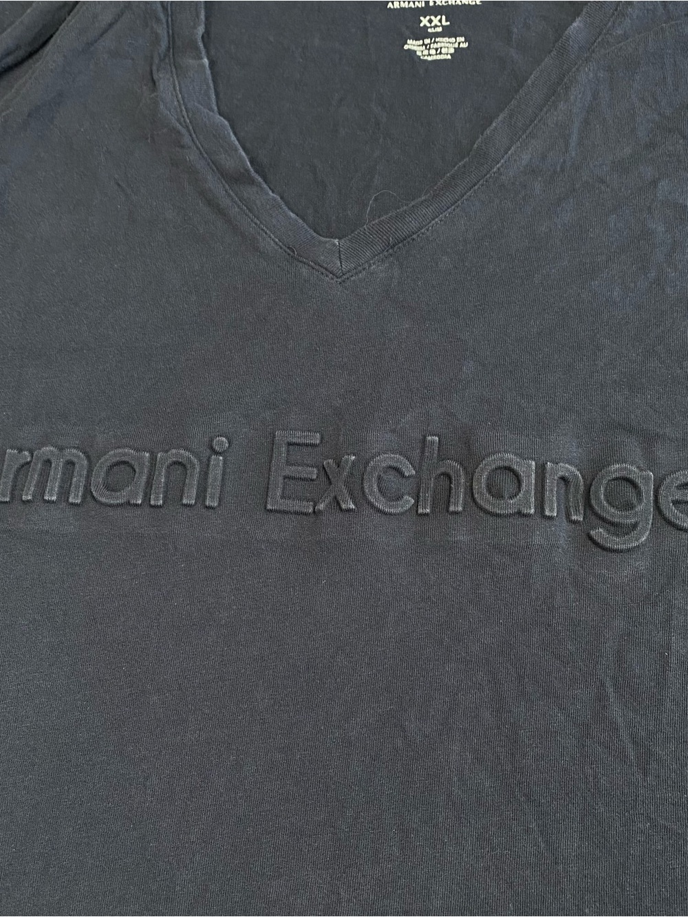 Armani Exchange Black V-Neck Embossed Logo Tee